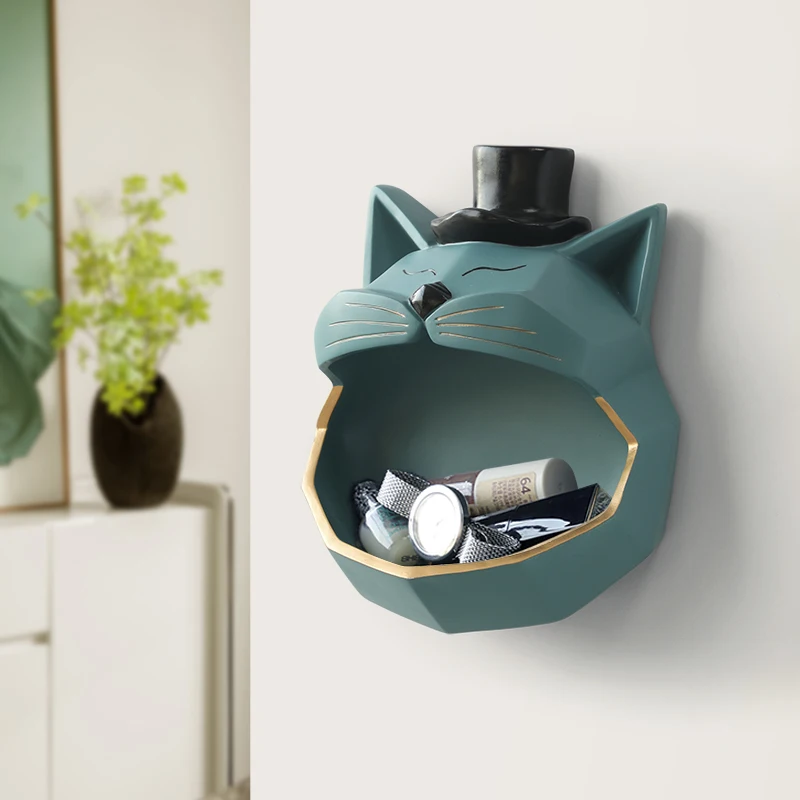 Children's Room Big Mouth Cat Cartoon Free Punch Paste Wall Hanging Storage Box Suction Wall Hanging Key Household Storage Rack