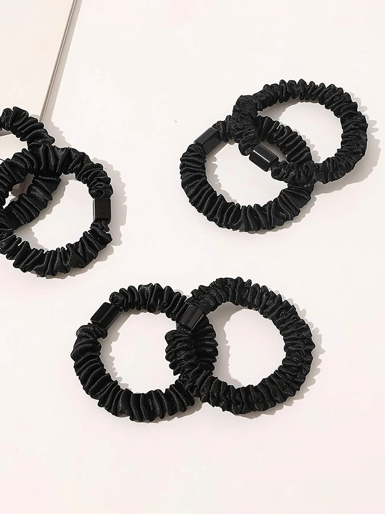 Silk Hair Ties Satin Scrunchies Black Small Mini Scrunchy Cute Soft No Slip Hair Ties