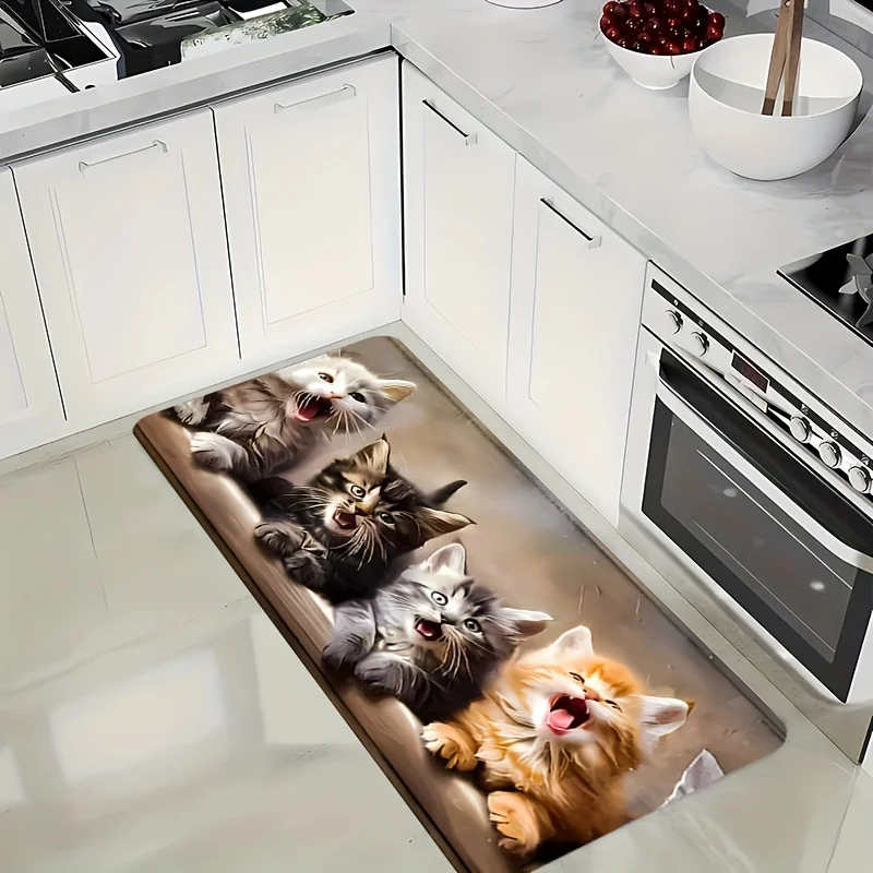 VIKAMA Cite Cat Design Kitchen Rugs, Soft Kitchen Carpet Comfortable And Fresh-Looking Kitchen Pattern Rug Floor Mat Home Decor