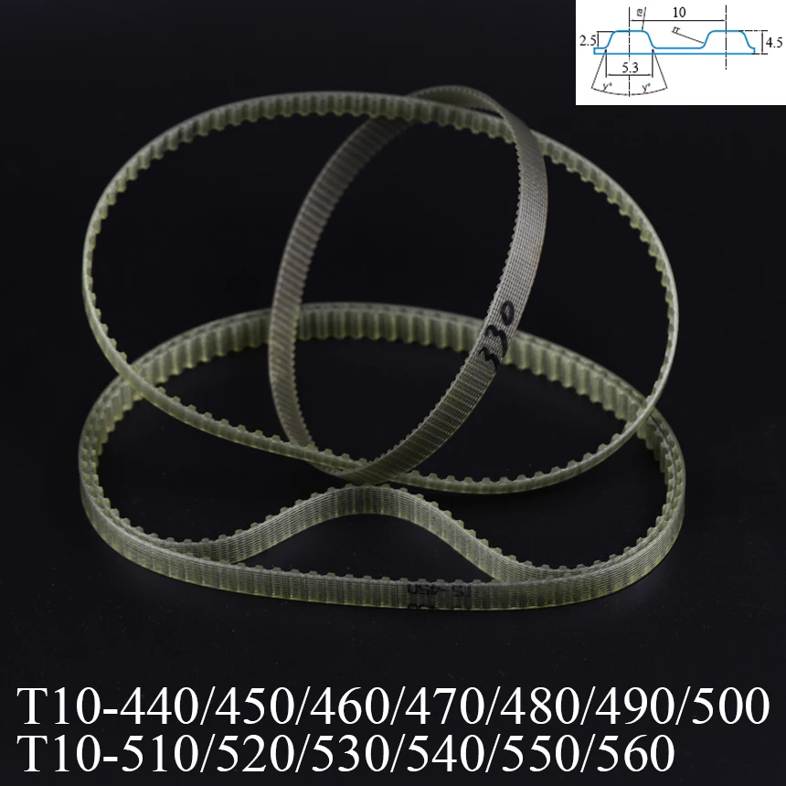 T10-440/450/460/470/480/490/500/510/520/530/540/550/560 10mm Pitch T10 PU Steel Wire Trapezoidal Cogged Synchronous Timing Belt