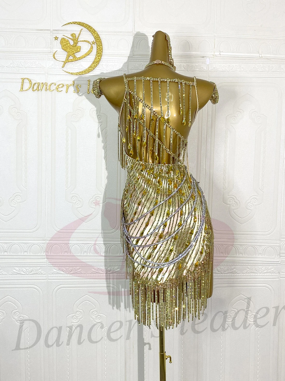 ชุดแสดงเต้นลาติน AB Stone สำหรับผู้หญิง ผู้ใหญ่ และเด็ก ระดับไฮเอนด์ สายคล้องคอคริสตัลแบบสั่งทำพิเศษ สีดำ สำหรับการแสดงซัมบ้าในสระว่ายน้ำ