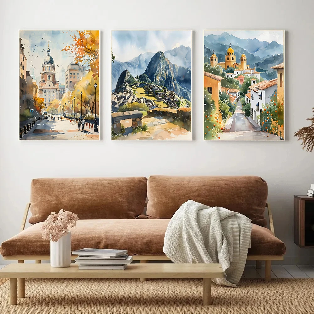 الألوان المائية الأمازون الغابات المطيرة البرازيل تشيلي مدينة السفر الملصقات والمطبوعات قماش الطباعة جدار صورة فنية لديكور غرفة المعيشة #2