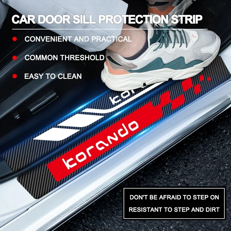 4pcs Car Door Sill Protector Carbon Fiber Sticker Anti Scratch For SsangYong Korando 2023 2020 2005 2012 2013 2015 2016 Accessor