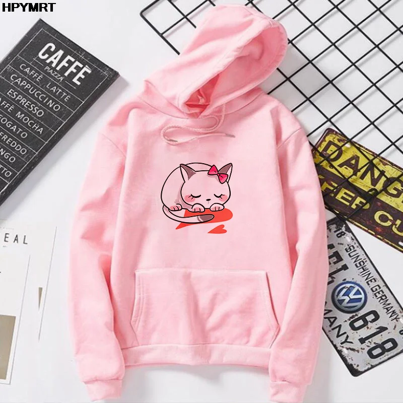 

Women Casual Spring Autumn And Winter long sleeves women's clothing pullover cute cat Prints Kawaii Hoodie loose hipster Tops
