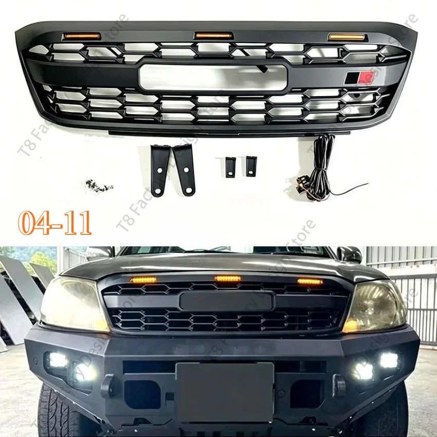 Car Front Bumper Racing Grille for Toyota Hilux Vigo 2004-2014 GR Style 4X4 OffRoad Radiator Mesh Hood Grilles Body Kit Tuning