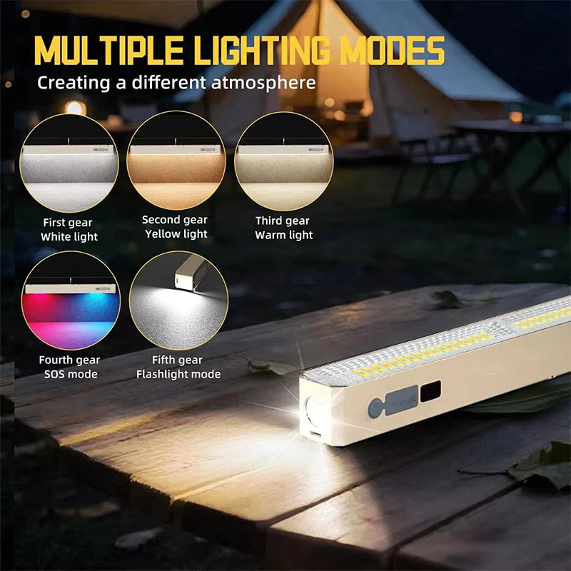 Portable LED Camping Lamp Night Market Light Rechargeable High Brightness Lamp Tube for Outdoor Multi-Function Camping Lighting