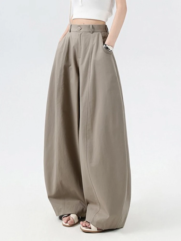Women High Waist Balloon Pants 2026 New Loose Wide Leg Trousers Casual Baggy Pants Slim Fit Hide Draped Streetwear Pants