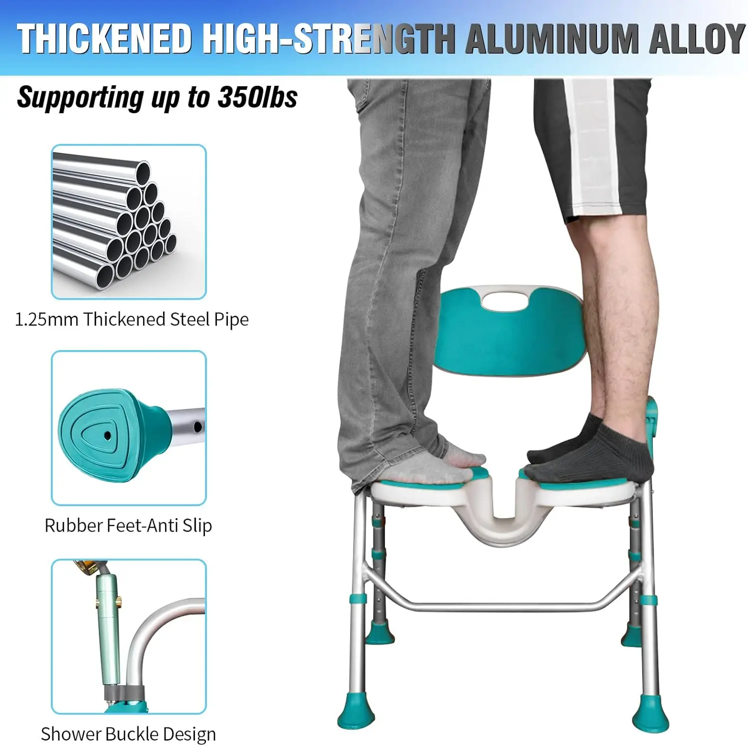 Folding Shower Chair 5-Level Adjustable, Non-Slip Feet Shower Seat Cutout