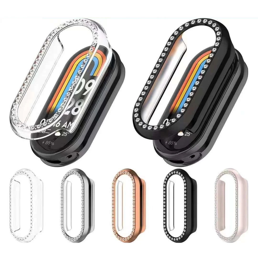 Diamond-set Skeleton Case Suit for Xiaomi Miband 8/9/10 Series Skeleton Single-row Diamond Watch Case for Xiaomi Watch Series