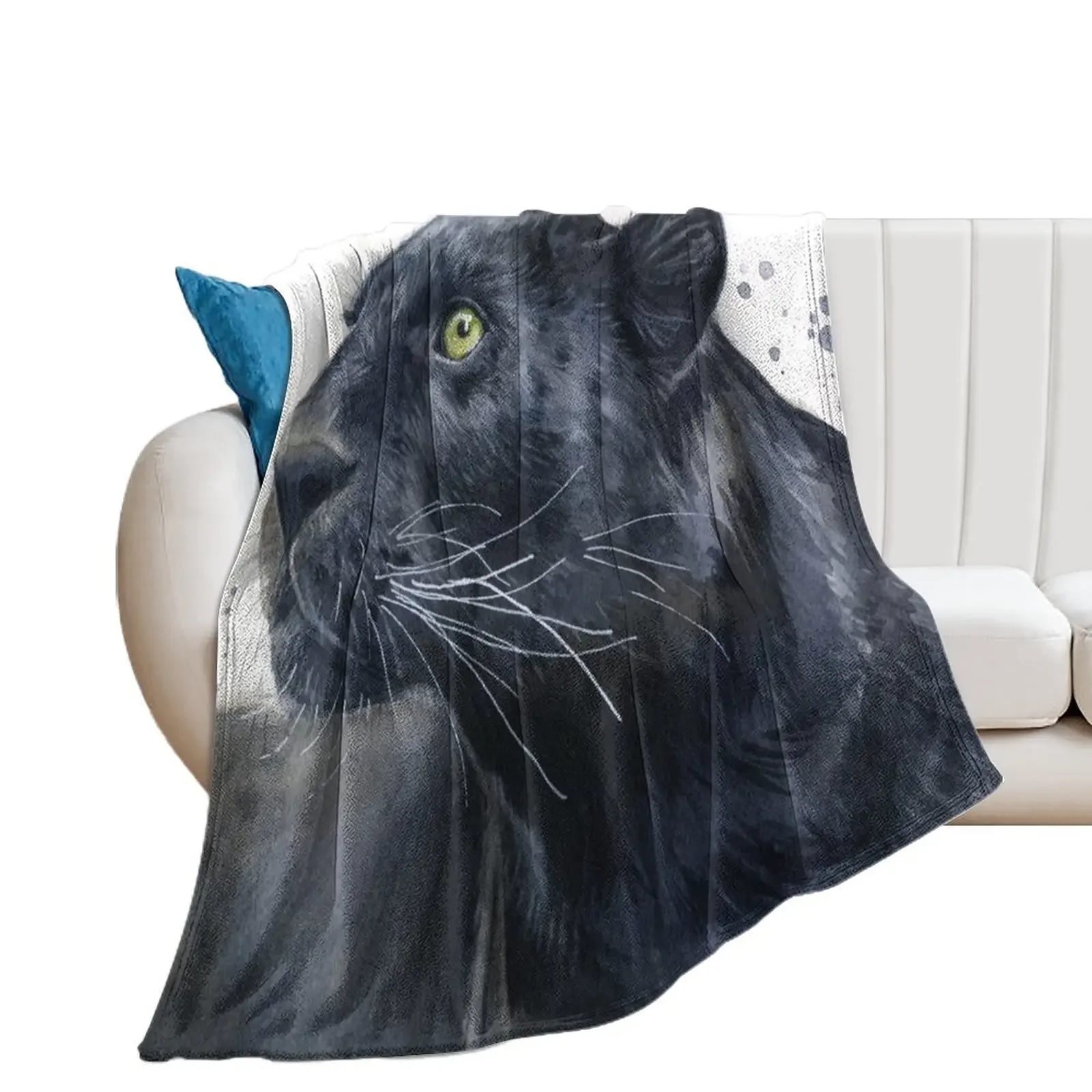 

Black Jaguar Panther Watercolor Throw Blanket Soft Plush Plaid for winter Blankets