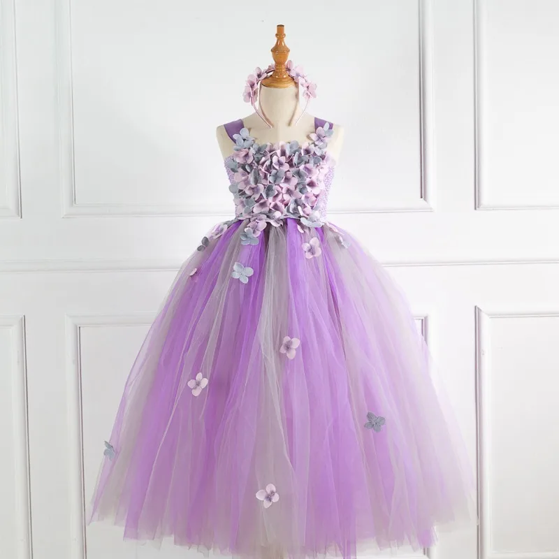 

2025 New Long Petal Strap Girls' Dress, Small and Medium Children's Pretty Performance Princess Dress