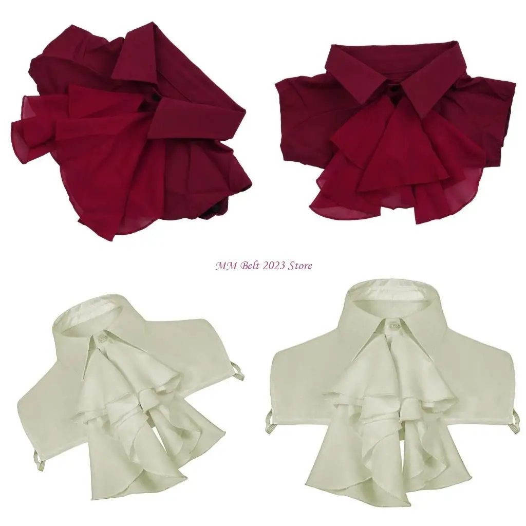 49me-フレンチスタイルシャツカラーレイヤリングハーフシャツフリルフロントジャボ取り外し可能なフェイクカラービジネスミーティングやパーティー用