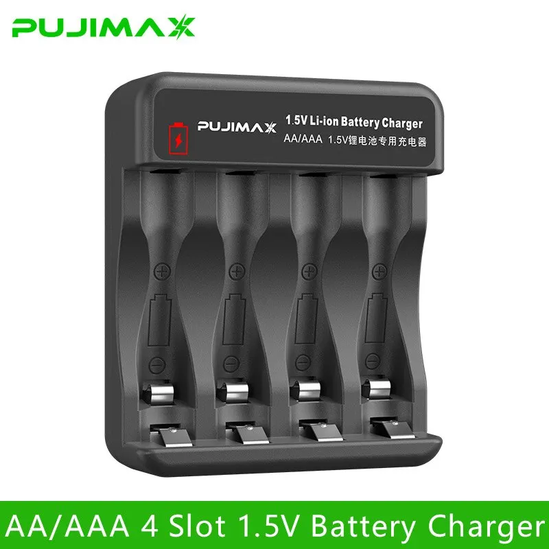 PUJIMAX New AA 1.5V Lithium Battery Charger 8 Slots LED Fast Charger with Charging Cable Charger Station for Rechargeable Li-ion