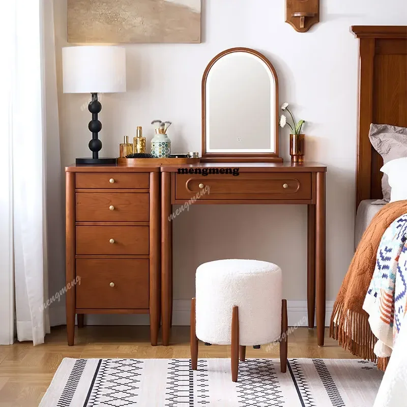 

Z136Helianmeijia French solid wood dresser storage cabinet integrated makeup table retro desk bedroom bedside makeup table