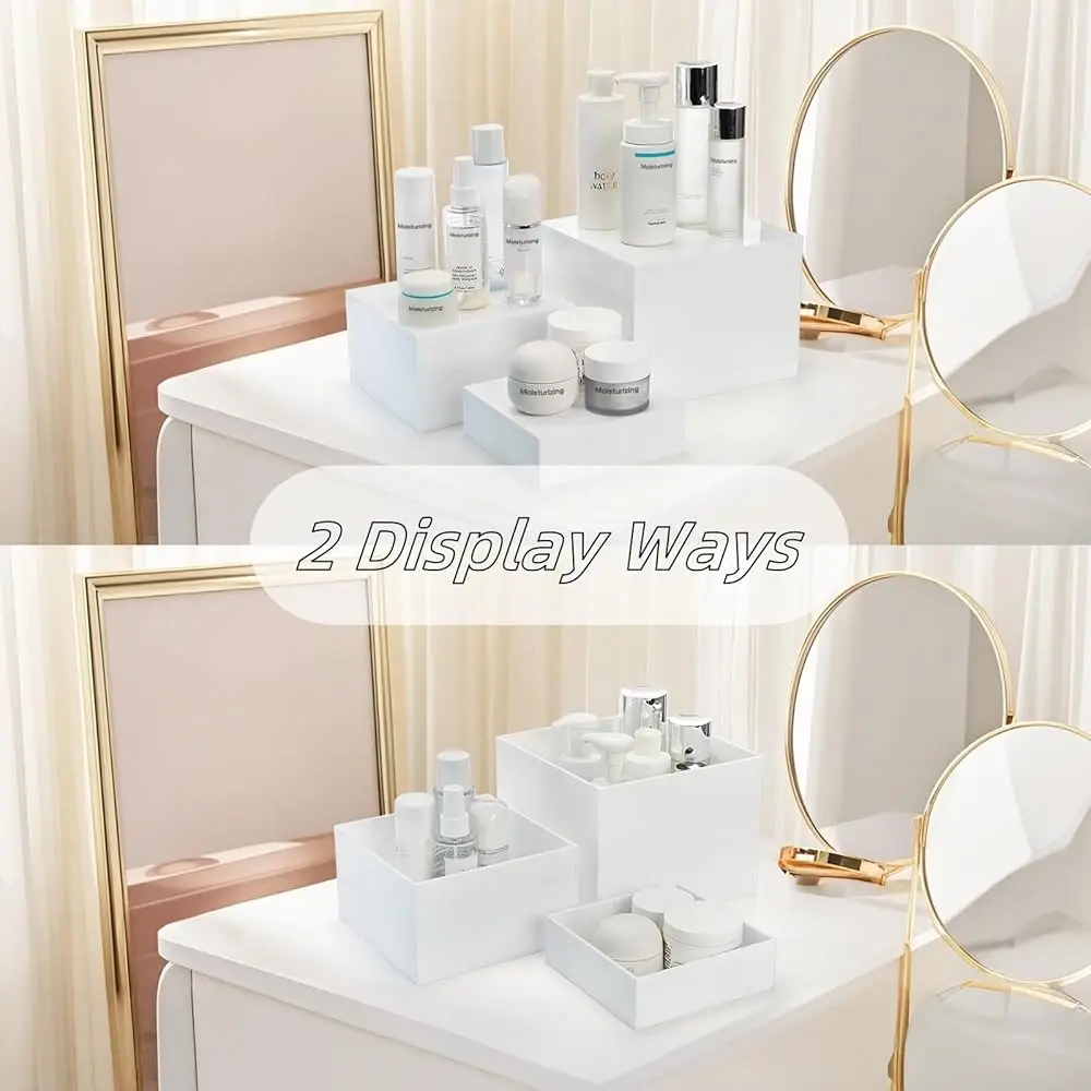 Set Of 3 Acrylic Cube Riser Hollow Bottom, Glossy White Buffet Riser Food Display Stand, 5 Sides Cupcake Stand Nesting Display