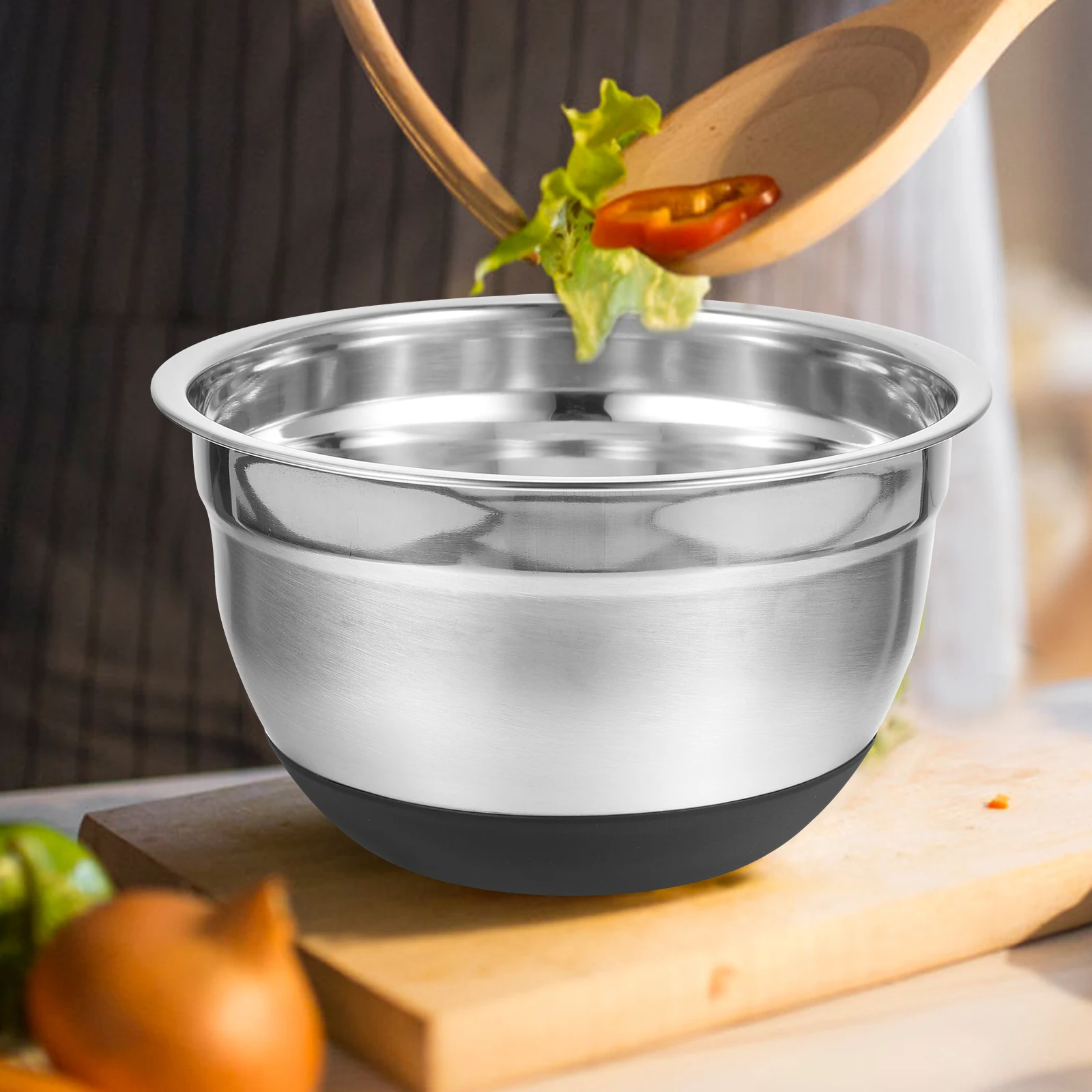 

Large Stainless Steel Mixing Bowl Non Base Perfect for Mixing Salad Rice Dough Kitchen Helper
