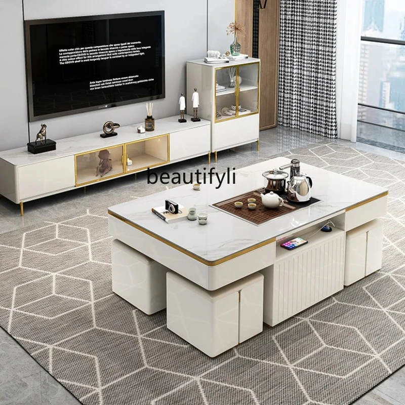 Clear Nordic Adjustable Coffee Tables Luxury Design White Floor Smart Coffee Table Modern Living Room Bijzettafel Home Furniture