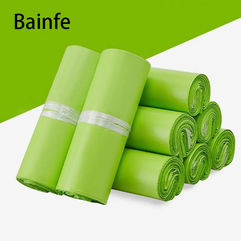 Bainfe 50Pcs Envelope Clothing Logistics Packaging Bags Green Self-Seal Waterproof Foldable Shopping Bag Plastic Mailing Pouch