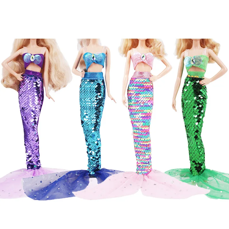 4 Pcs Shiny Beauty Fish Tail Dress Mermaid Costume for Barbies Doll 11.5inch Doll Accessories 1/3BJD Blyth Mermaid Dress