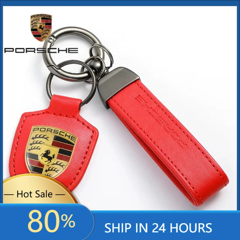 

Interior Stickers Fot Porsche Car Keychain Holder Shield Leather Key Ring Chain Pendant Gift For Porsche 911 718 Cayenne Cayman