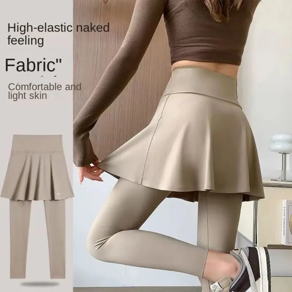 Autumn Winter 2in1 Short Skirt Women Invisible Open Crotch Outdoor Sex Pants High Waist Culottes Fitness Exercise Yoga Leggings