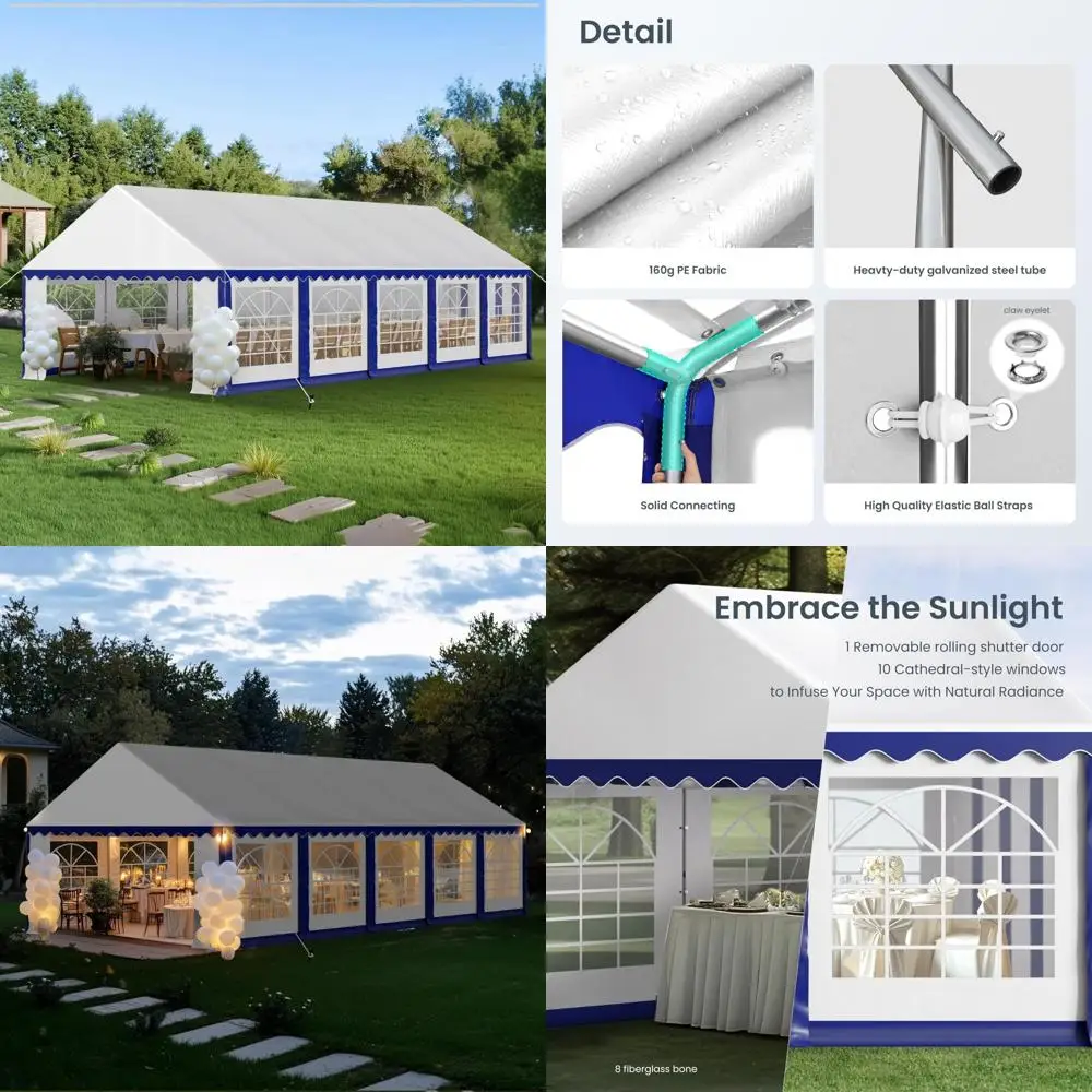 

PHI VILLA 32'x16' Outdoor Heavy Duty Party Tent Large Commercial Canopy Wedding Event Shelter with Removable Sidewalls & 4 Stora