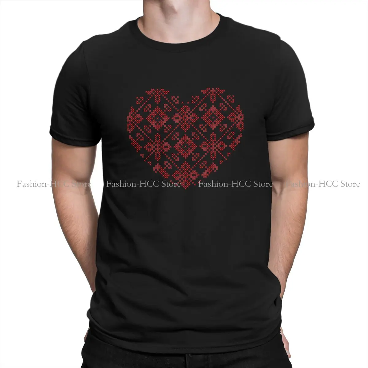 Heart O Neck TShirt Ukrainian Vyshyvanka Ornament Classic Polyester T Shirt Man's Clothes New Design