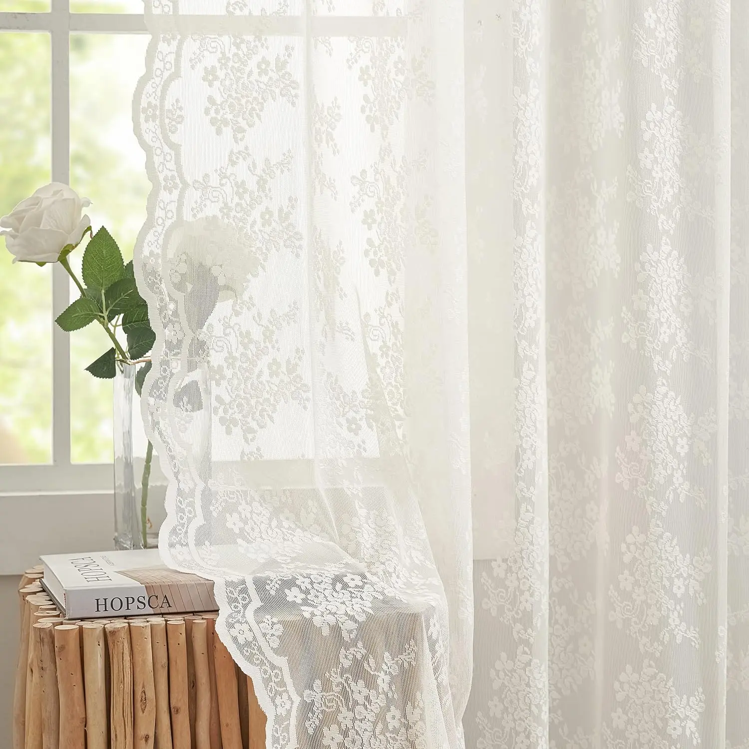 

Vintage Lace Curtains 84 Inches Long-Romantic Flowers and Branch Sheer Lacy Curtains for Living Room French Door 1 Pair