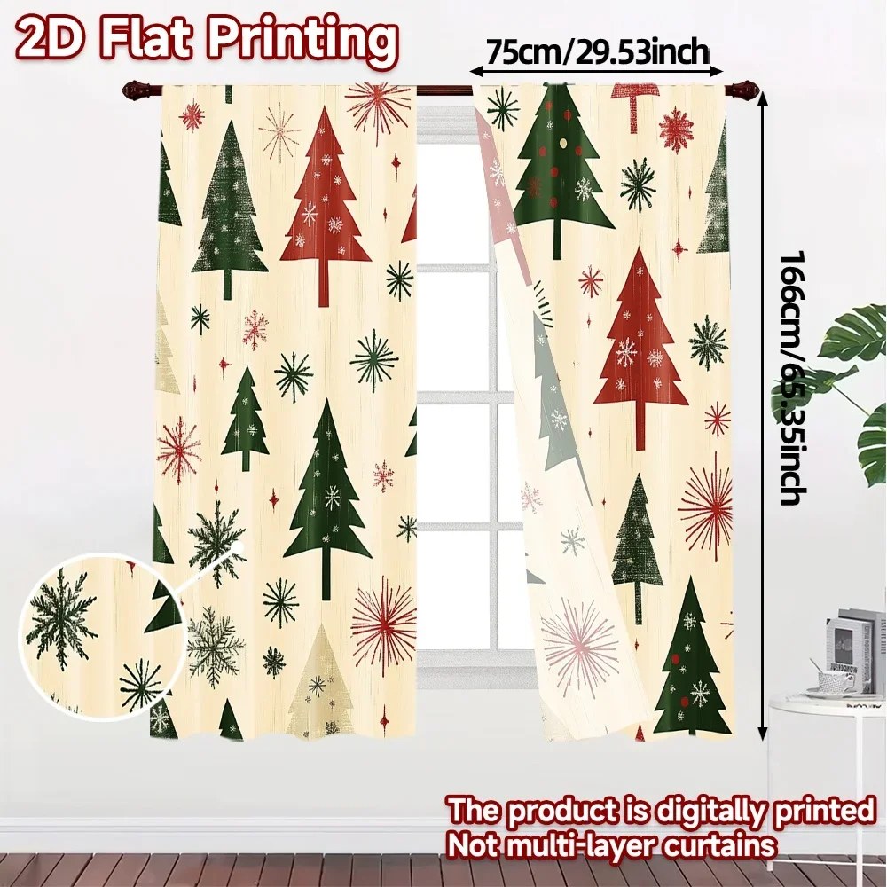2pcs,Curtains Christmas Trees Snowflakes Holiday (2) Print Modern Curtains 100% Polyester Curtains Gifts Ldeal for Kitchen,