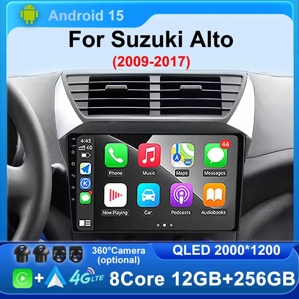Android 15 Car Radio 360 Camera GPS Navigation Multimedia Video Player Carplay Auto  DSP RDS For Suzuki Alto 2009 2010-2016 2017