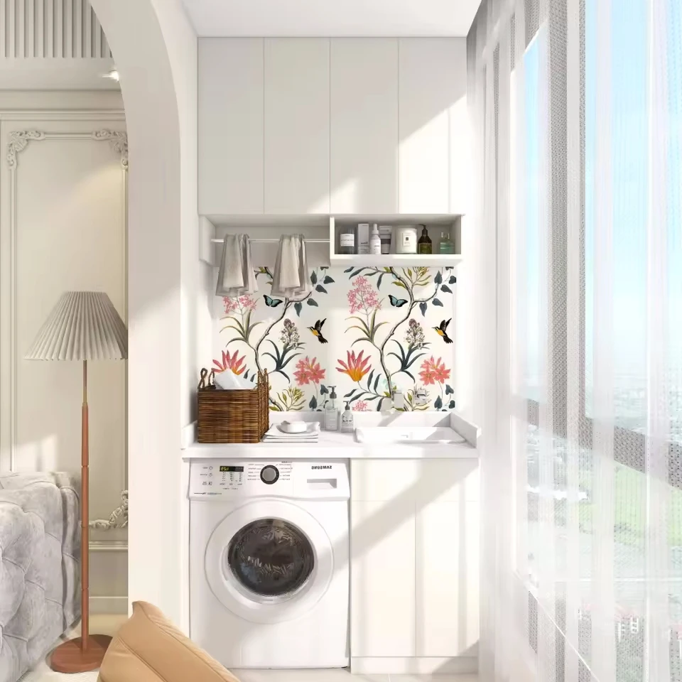 1pc Modern Self Adhesive Floral Bird Wallpaper Pink Flower Design for Living Room Bedroom Kitchen Bathroom Home Decor