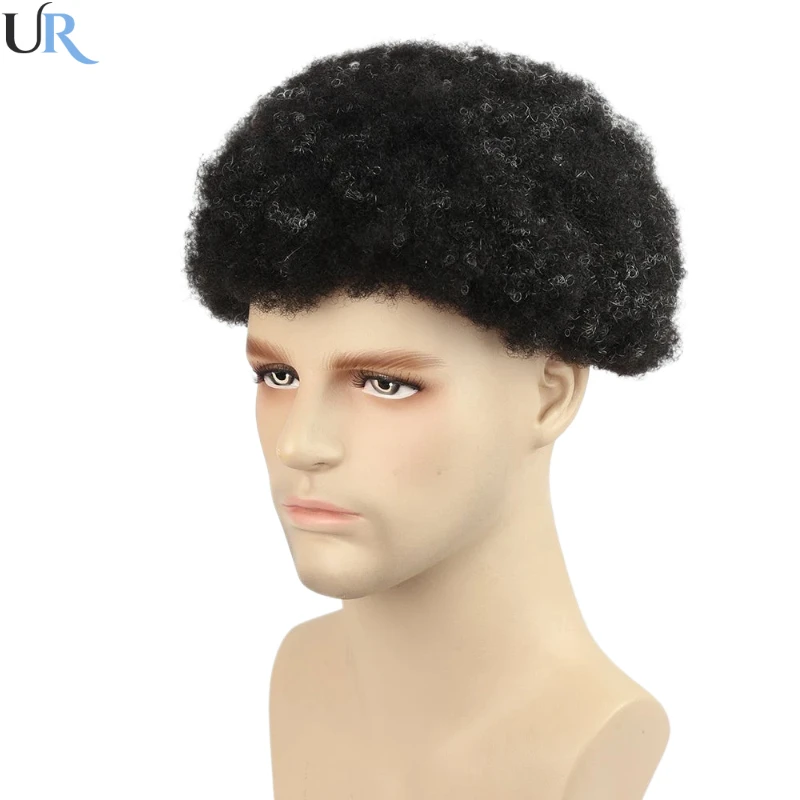 ออสเตรเลียผมหยิกผู้ชาย Toupee ลูกไม้และ PU ฐาน Afro ผมระบบหน่วยวิกผมหยิกสําหรับชายทนทานชายผมเทียมวิกผมผู้ชาย