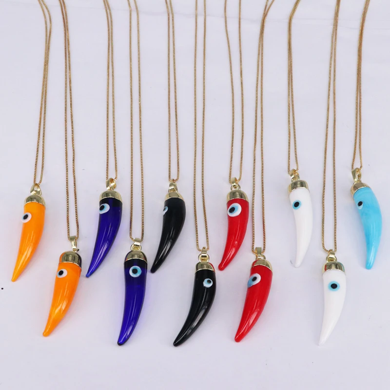 High Quality Creative Trend Capsicum 10Pcs/Shape Zircon Evil Eye Charm Pendant Necklace For Women Girl Daily Party Jewelry Gifts