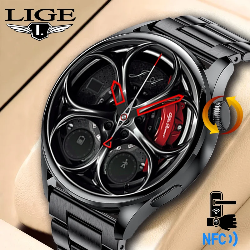 LIGE NFC Access Control Smart Watch Men Bluetooth Call Sport Fitness Men\'s Wristwatch Heart Rate Monitor Waterproof Smartwatch