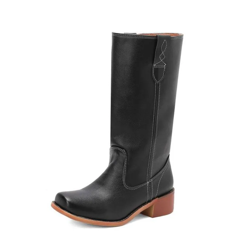 

Осенне-зимние сапоги, женские модные ботинки на толстом каблуке, зимние женские сапоги с квадратным носком, женская обувь