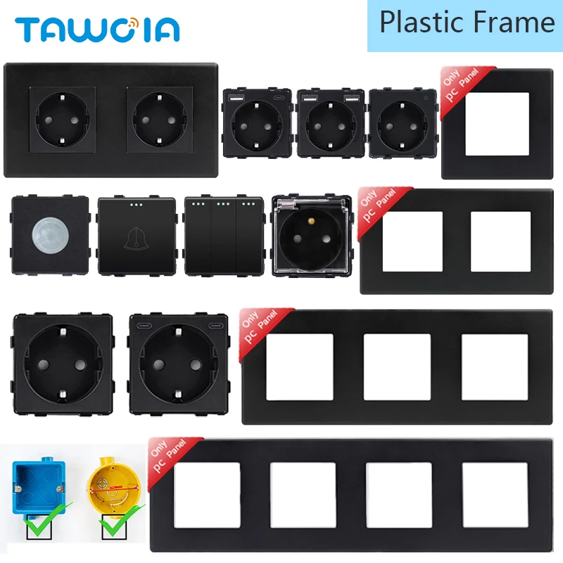TAWOIA EU Matte Plastic Socket Frame PC RJ45 CAT5 TV SAT Double USB Type-C Wall Sockets Light Switches Parts DIY Free Combine