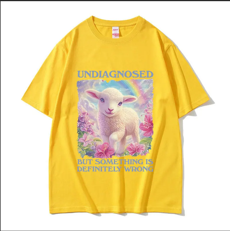 Undiagnosed But Something Is Wrong Sheep Funny Meme T Shirts Men Women Retro High Quality Fashion Oversized Cotton T-shirt Tops
