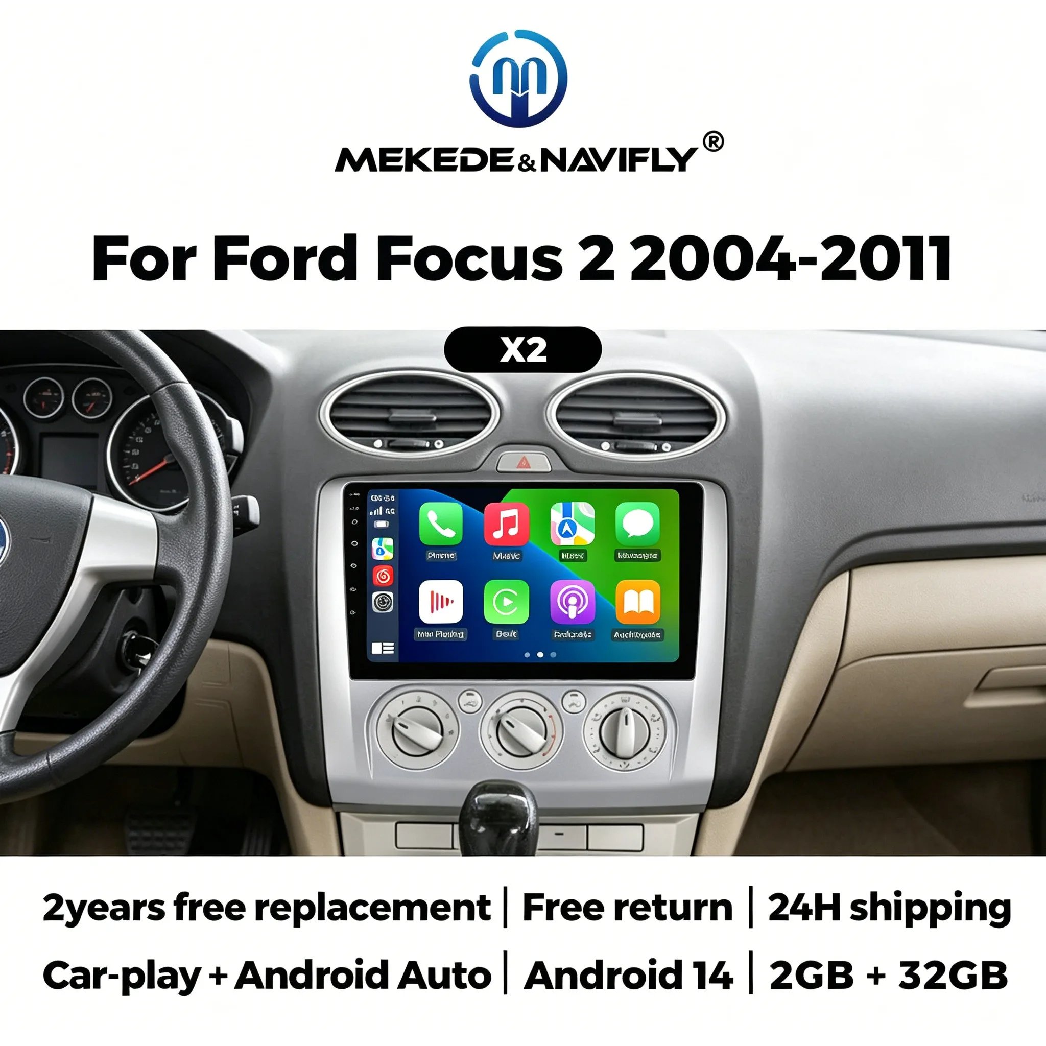2026 NEW Car Radio Stereo Wireless CarPlay Screen Android Auto GPS for Ford Focus 2 Mk2 2004 - 2011 Multimedia Video Player RDS