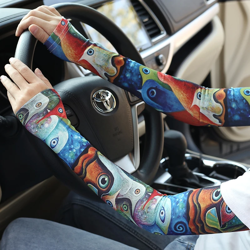 Long gloves fingerless cycling and driving sun protection decoration fashion hip dance cool pair arm cuff Men angling show