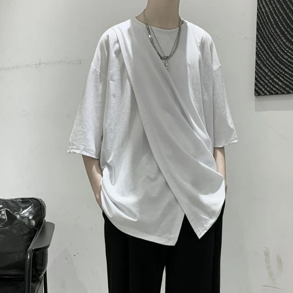 

Новая летняя мужская футболка с асимметричным кроем, в американском ретро-стиле, модный тренд, уличный хип-хоп, свободный крой, повседневный, нишевый мужской топ