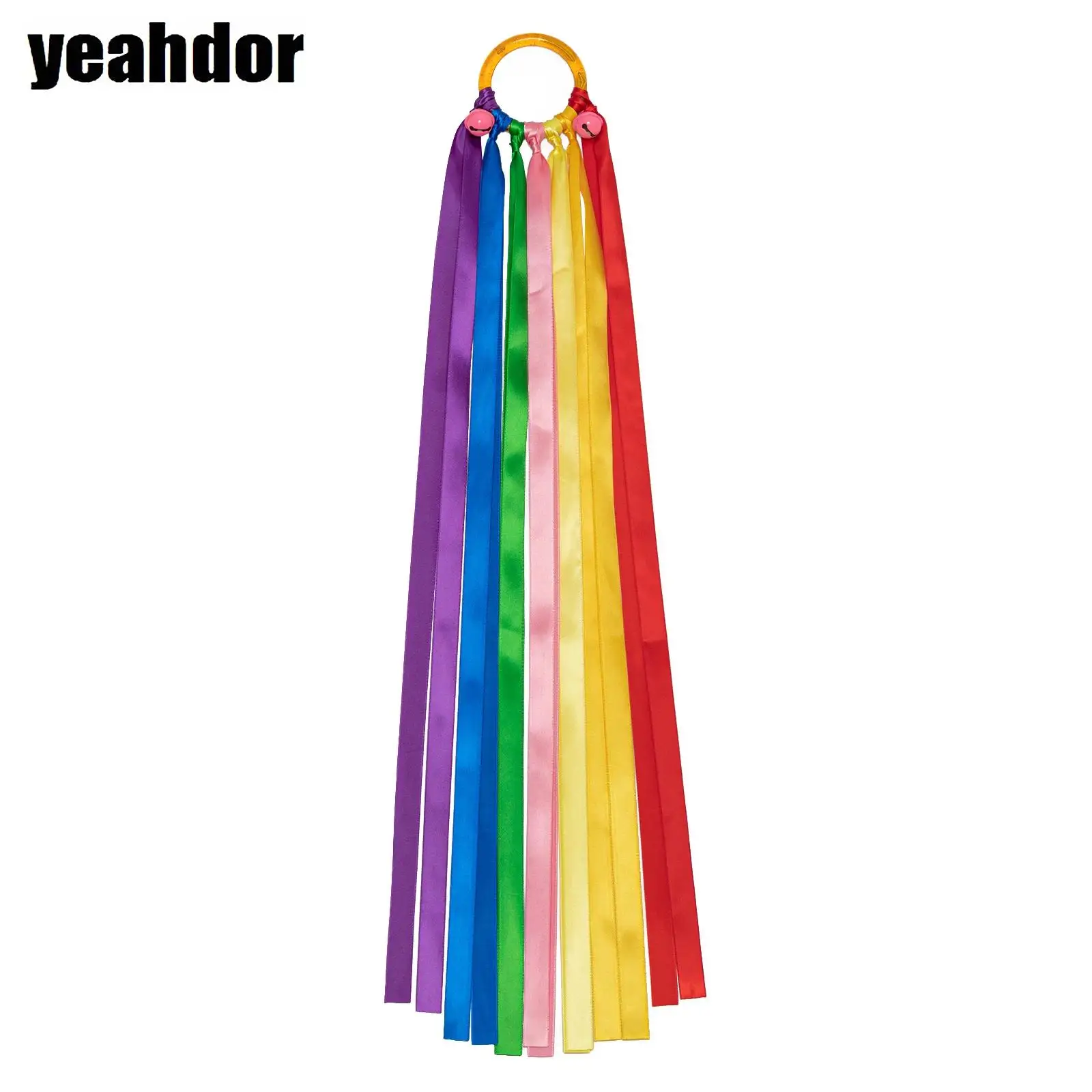 

Kids Multicolor Gymnastic Ribbon Rods Rainbow Steamers with Plastic Ring Rhythm Stick for Artistic Dancing Twirling Training