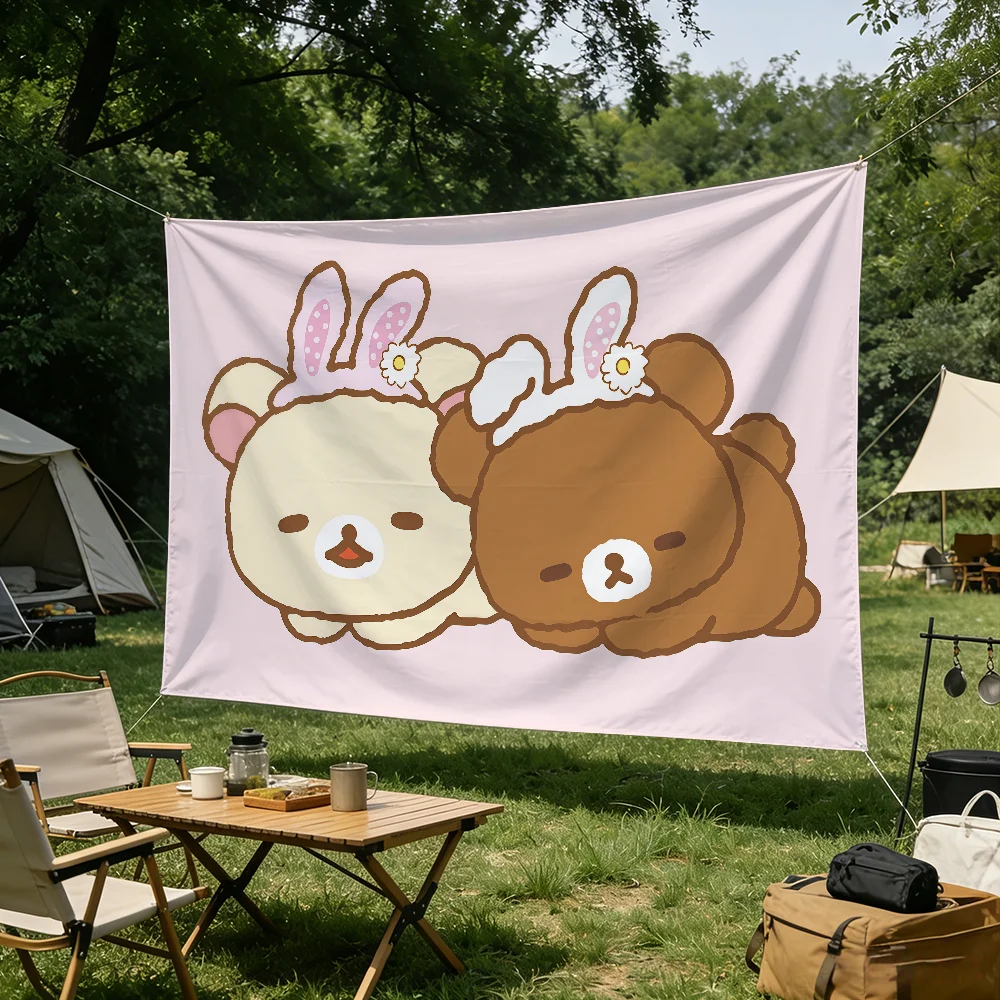 Cute Cartoon Two Bears R-Rilakkuma flag Tapestries Outdoor Parties Bedrooms Living Rooms Dorm Rooms Wall Decor Banners Gifts