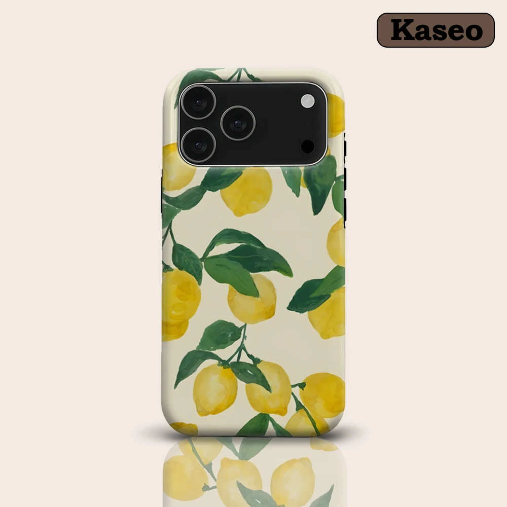 KASEO Matte Bumper for Magsafe Case for IPhone 17 16 15 14 Plus 13 Pro Max Shockproof Hard PC Watercolor Lemon Vines Cover