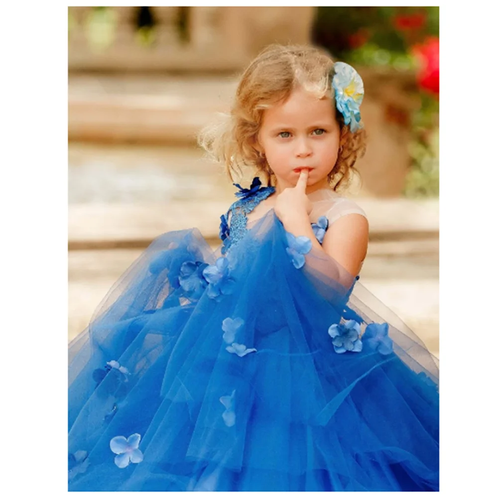 

Flower Girl Dresses Dark Blue Lovely Tulle Puffy Appliques 3D Flowers Sleeveless For Wedding Birthday Party Banquet Princess