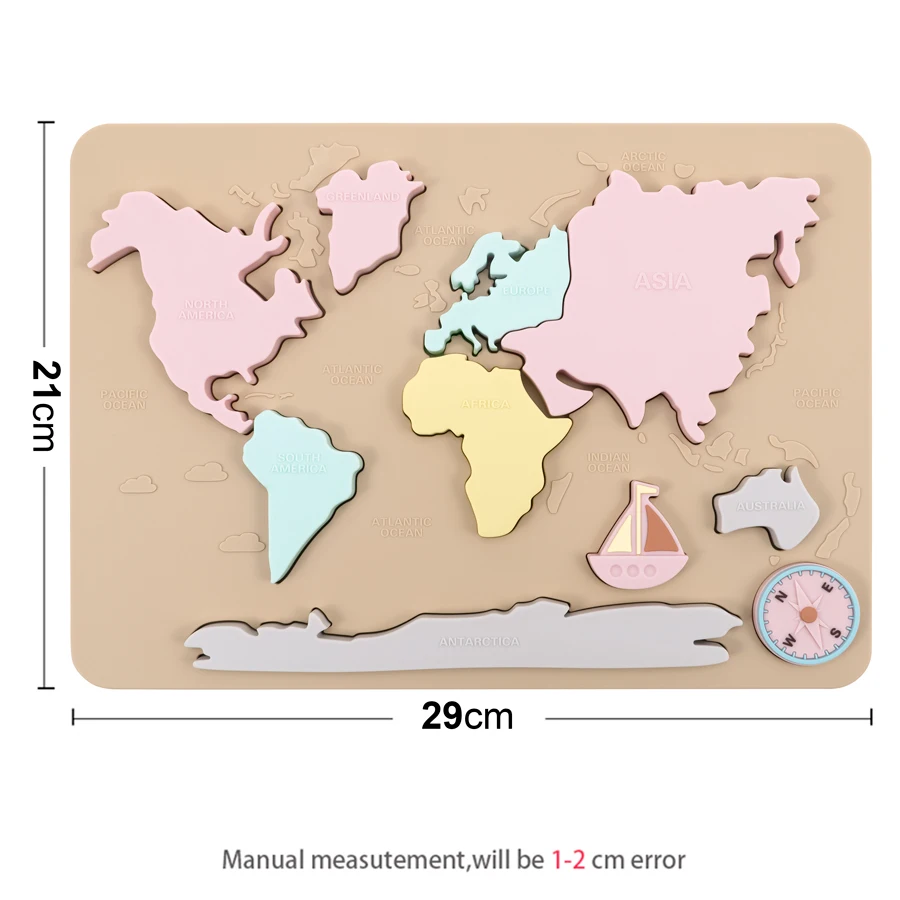 Baby Montessori Learning Educational Math Toy World Map Puzzle Toys Matching Toy Soft Silicone Toy For Kids Children Accessories