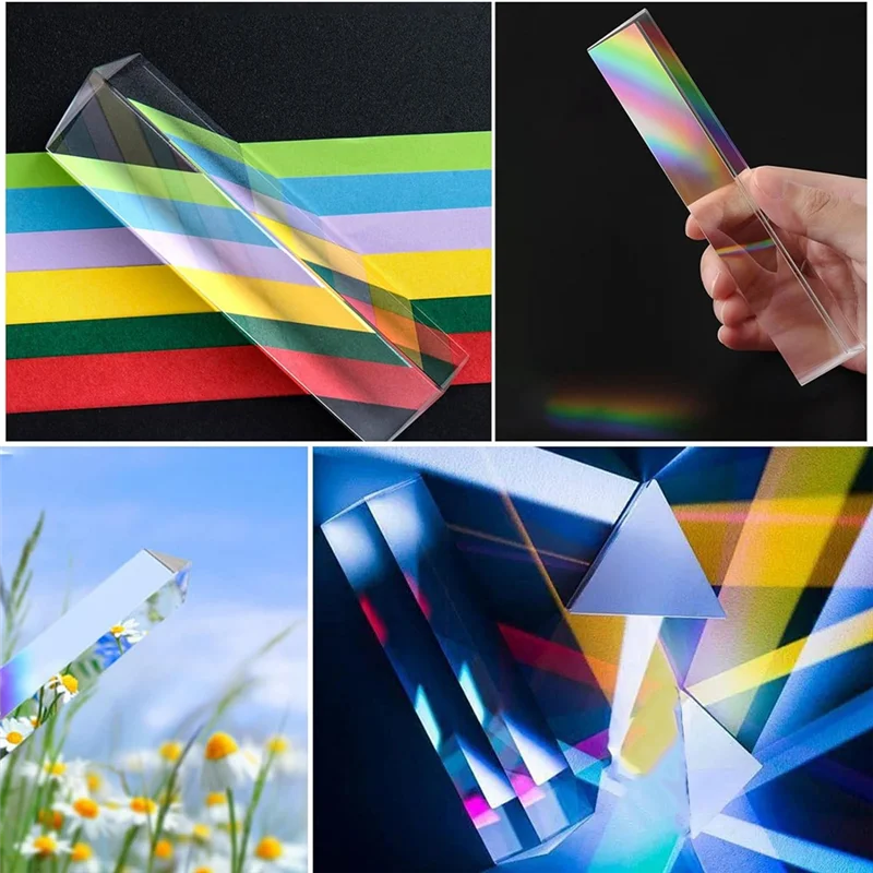 Prisma triangular transparente AED6-2Pcs, prismas ópticos de 6 e 1 polegadas de comprimento para ensino de física de espectro de luz e prisma de fotografia fotográfica