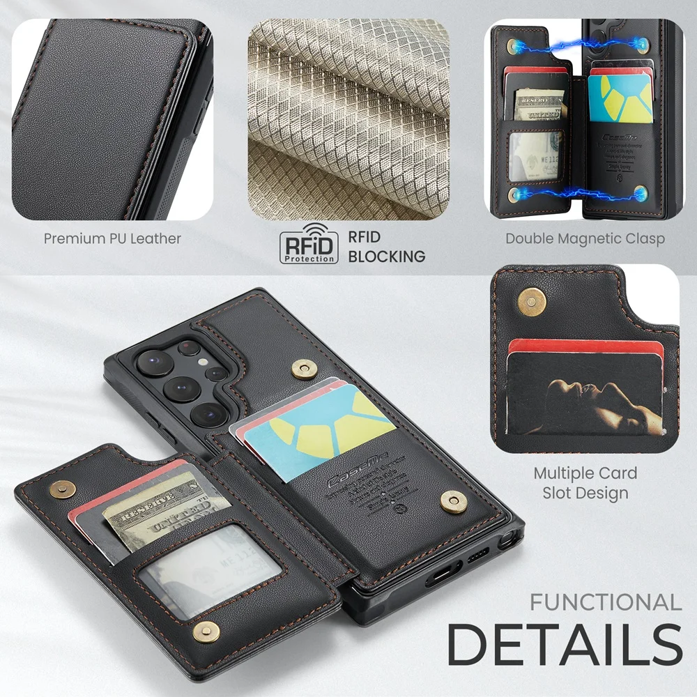 Anti-theft RFID Card Slots Leather Case For Samsung Galaxy S24 S23 S22 S21 S20 Note 20 Ultra Note10 Plus S23 FE Magnetic Cover