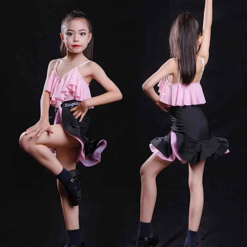 girls kids latin american costumes samba dancewear ballroom chacha dancing skirt competition clothes dance wear dress