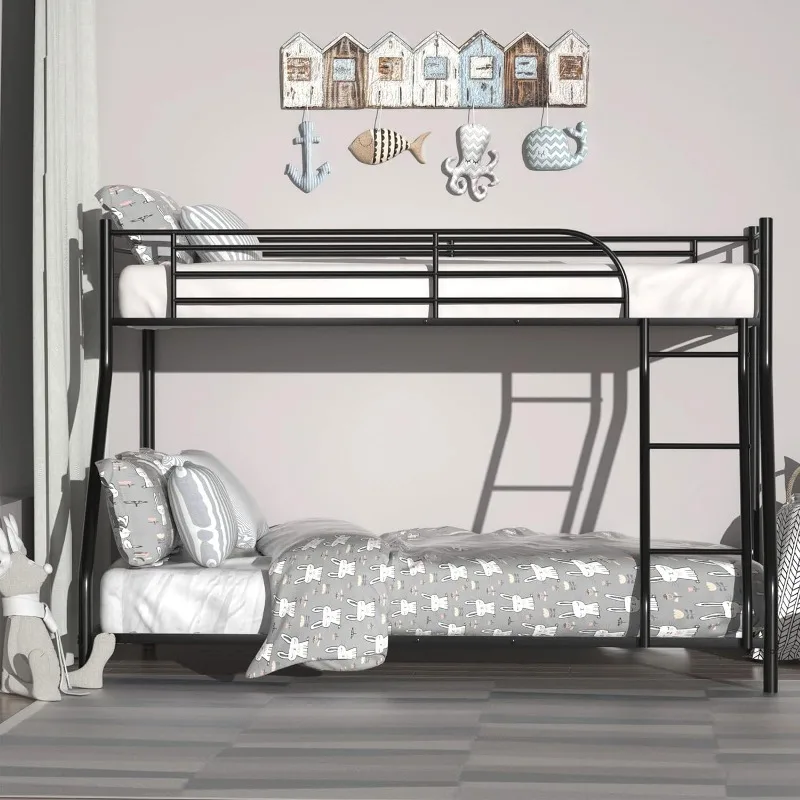 Twin Over Full Metal Bunk Beds, Low Profile Bunk Beds Heavy Duty Steel Bed Frame with Safety Rail and Ladder for Boys Girls