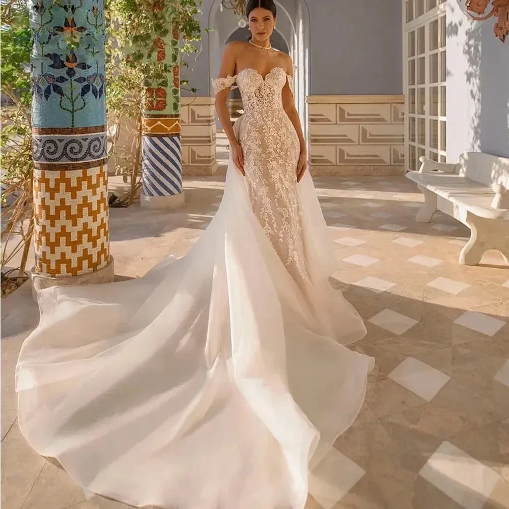 

Exquisite Mermaid Wedding Dress Detachable Train Sweetheart Lace Appliques Princess Bride Bridal Gown Vestido De Novia